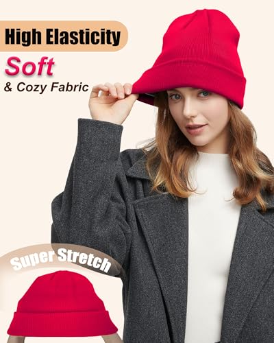 ROYBENS Satin Lined Beanie Hat for Women Men, Wool Knit Cuffed Winter Hats - color: 1pcs Red