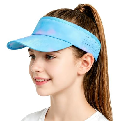 Kids Sun Visor Hats for Girls Boys Reflective Sports Hats Summer Beach Running Tennis Golf Caps Age 8-14 - color: No Reflective Strip-gradient Blue/Green