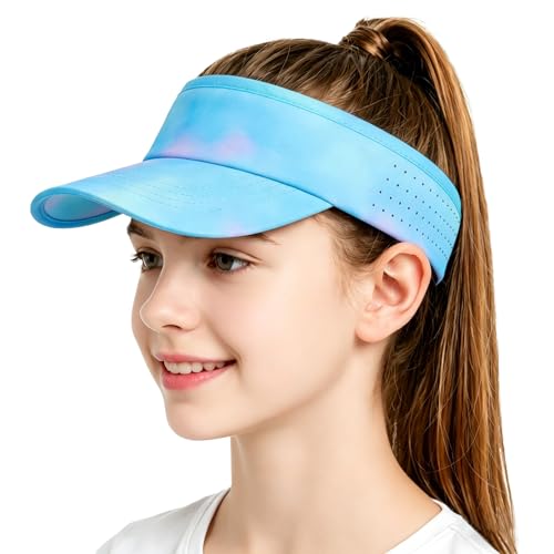 Kids Sun Visor Hats for Girls Boys Reflective Sports Hats Summer Beach Running Tennis Golf Caps Age 8-14 - color: No Reflective Strip-gradient Blue/Green