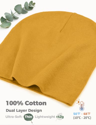 100% Cotton Thin Beanie Hat Women Men Soft Slouchy Chemo Skull Cap - color: 1pc Yellow