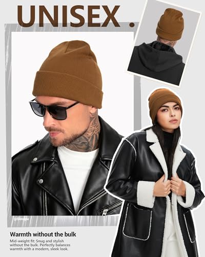 Fleece Lined Beanie for Men Women Knit Thick Warm Winter Beanies Hat - color: Coffee