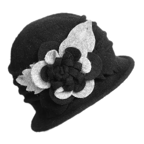Women Cloche Bucket Hat 1920s Vintage Dress Winter Hats - color: Mixing Black