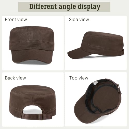 Glamorstar Unisex Cadet Army Hats 4 Pieces Military Flat Top Newsboy Cap - color: 2 Beige + 2 Brown