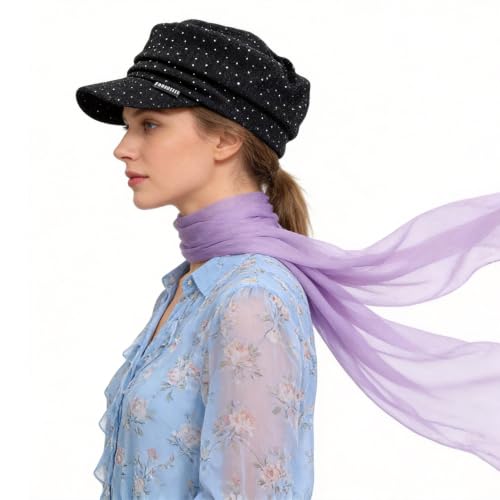 Ruphedy Newsboy Cap for Women Summer Chemo Headwear Hair Loss Cancer Hat with Brim - color: A106-black