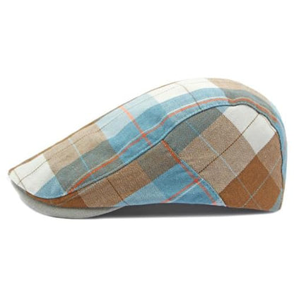 Mens Plaid Newsboy Flat Cap Ivy Gatsby Driving Hunting Cabbie Hat - color: Khaki-plaid a