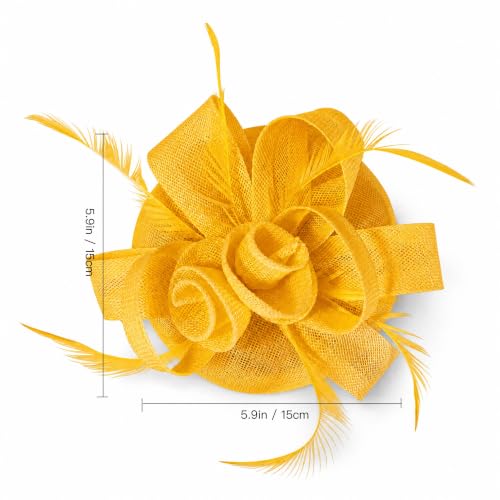 Flower Fascinator Hat Headband Clip for Women Tea Party - color: Yellow-02