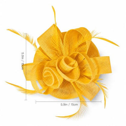 Flower Fascinator Hat Headband Clip for Women Tea Party - color: Yellow-02