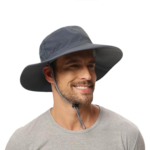 Rosoz Sun Hat for Men Women Boonie Bucket Hat Wide Brim Breathable Cooling Fishing Hats Safari Beach Garden UV Protection - color: 1 Pack Darkgrey
