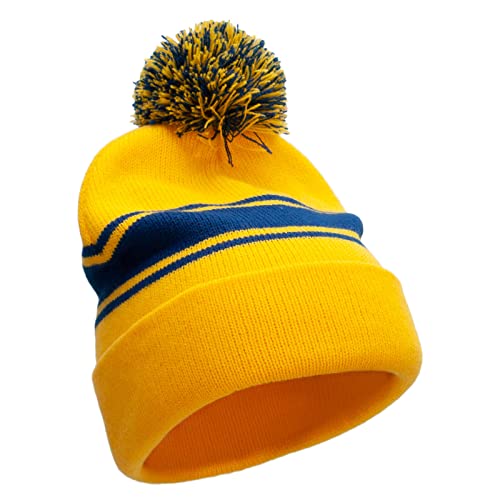 e4Hats.com Striped Pom 12 inch Cuff Long Beanie - color: Gold White