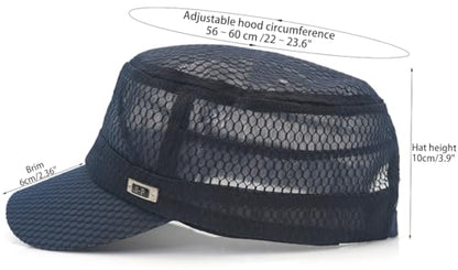 Mesh Flat Top Cadet Cap for Men Adjustable - color: Navy Blue