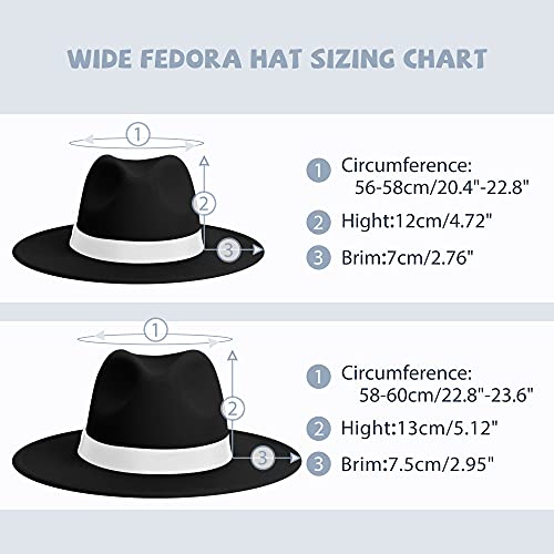 Womens & Mens Fedora Hats, Wide Brim Fedora Hats for Women Men - color: Ba-black/White, size: Small-Medium