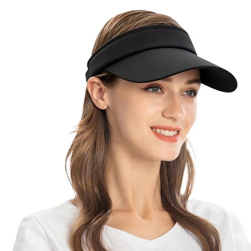 ZLYC Print Sports Sun Visors for Women Girls - color: Solid Color Black