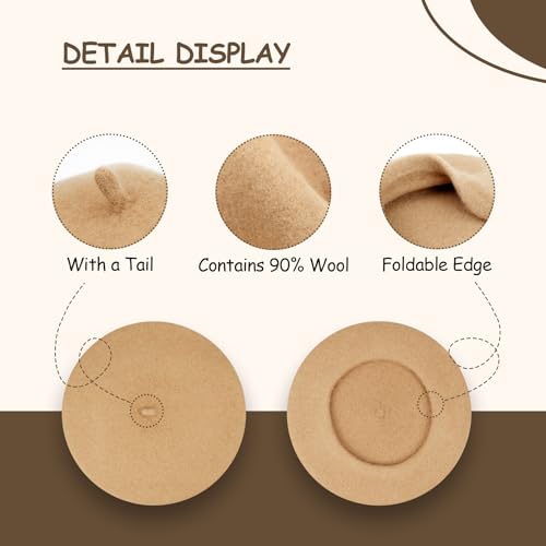 Gllutt Women Wool Beret Hat French Style Solid Color - color: Camel
