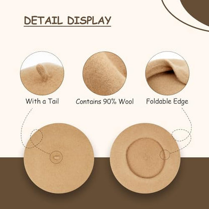 Gllutt Women Wool Beret Hat French Style Solid Color - color: Camel