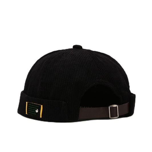 Mens Corduroy Docker Brimless Skullcap Rolled Cuff Beanie Hat - color: Blue, Beige, Brown, Black