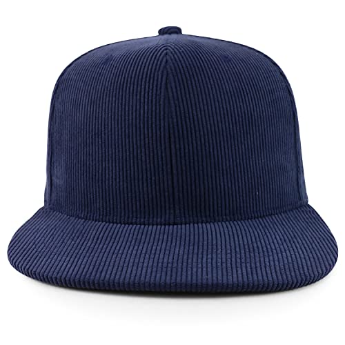 Trendy Apparel Shop High Profile Structured Woven Corduroy Plain Snapback Cap - color: Navy