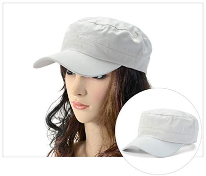 Adjustable Unisex Flat Top Twill Classical Baseball Cap Military Hat 22-23.6 in Cadet Cap - color: Cream