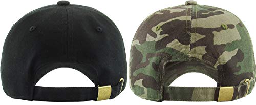 KBETHOS Classic Unisex Cotton Adjustable Low Crown Baseball Cap – Plain Dad Hat - color: Black + Camo (2 Pack)