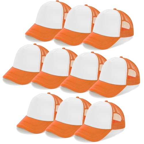 Ultrafun 10 Pack Trucker Hat Mesh Sublimation Blank Hats Adjustable Baseball Caps Hats for Men Women - color: Orange White