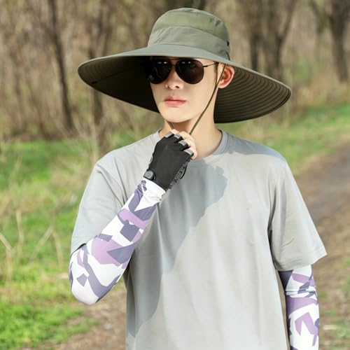 HUAMULAN Men Women 6" Wide Brim Sun Protection Hat Summer Fishing Hats - color: B6-004-green