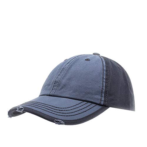 Washed Cotton Distressed with Heavy Stitching Adjustable Baseball Cap - color: Smk Blue/Navy