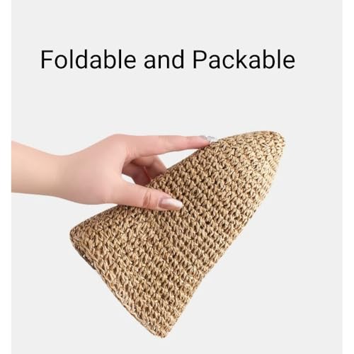 Womens Floppy Straw Sun Hat Packable Wide Brim Summer Beach Hat Foldable Crochet Bucket Hats - color: Pink 2