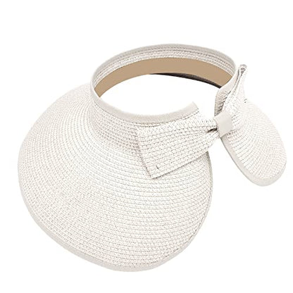 DOOVID Womens Summer Straw Hats Wide Brim Sun Hat UV Protection Visor Foldable Beach Hat for Women - color: White