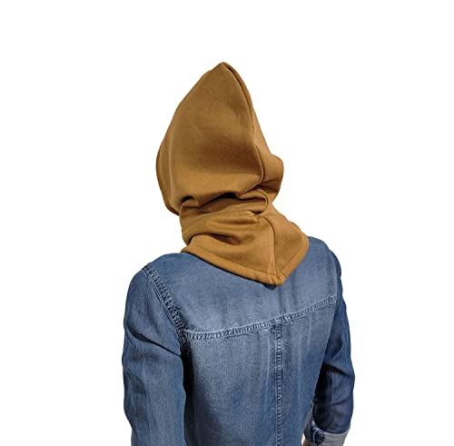 Unisex Sporty Snood Hat with drawstring Hood Scarf Neck Warmer Winter Balaclava Hood - color: Camel
