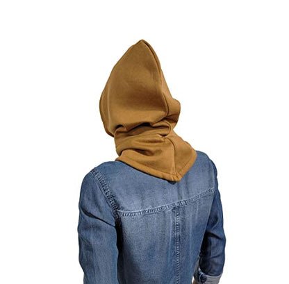 Unisex Sporty Snood Hat with drawstring Hood Scarf Neck Warmer Winter Balaclava Hood - color: Camel