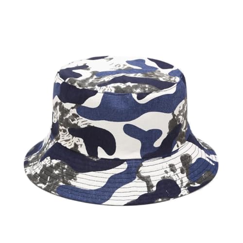 Quanhaigou Reversible Printed Bucket Hat,Summer Beach Outdoor Cap - color: Camo Blue