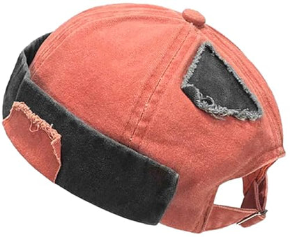 Mens Sailor Hats Brimless Denim Docker Caps Beanie - color: Orange