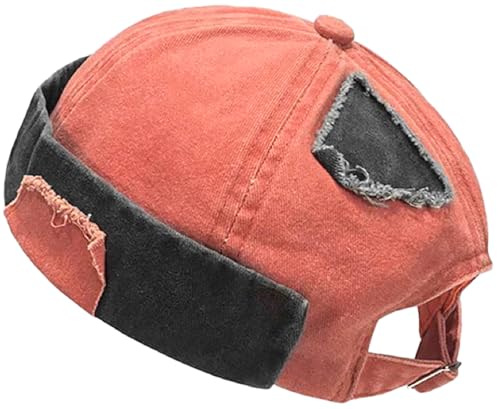 Mens Sailor Hats Brimless Denim Docker Caps Beanie - color: Orange