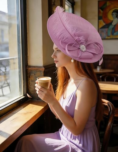 Unpifolov Fascinators Hats Elegant Women Flower Mesh Feathers Wedding Cocktail Bride Headband for Derby Hat Tea Party - color: Purple