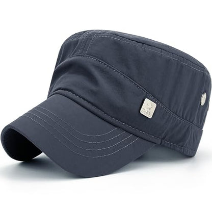 Loneshark Water Resistant Military Hat Quick Dry Cadet Cap Army Flat Top - color: Square-logo-grey