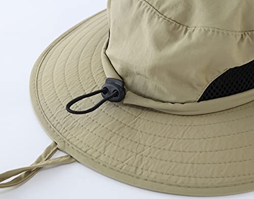 Kids Sun Protection Hat Quick Dry Adjustable Wide Brim Bucket Hat for Boys Girls Summer Fishing Hiking - color: Khaki