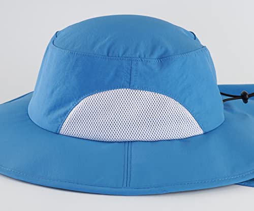 Home Prefer Outdoor UPF50+ Mens Sun Hat with Neck Flap Womens UV Protection Hat Wide Brim Safari Fishing Hiking Gardening Hat - color: Blue