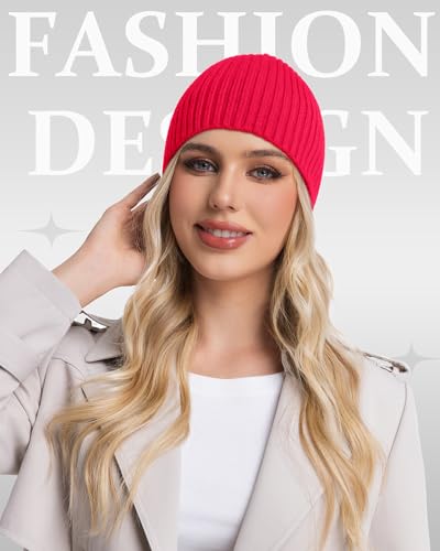 ROYBENS Wool Beanie for Men Women, Seamless Knit Warm Winter Hat Skull Caps - color: 1pcs-red