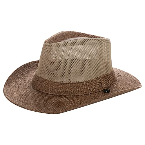 Wide Brim Straw Panama Hat Fedora Beach Sun Hat UPF50+ Unisex Fishing Hats - color: Brown