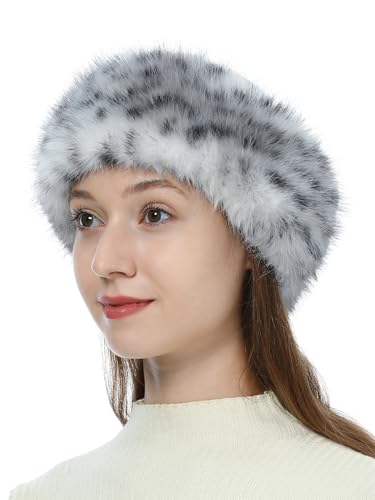 LA CARRIE Faux Fur Headband with Stretch Women's Winter Earwarmer Earmuff - color: Khaki Leopard Printed