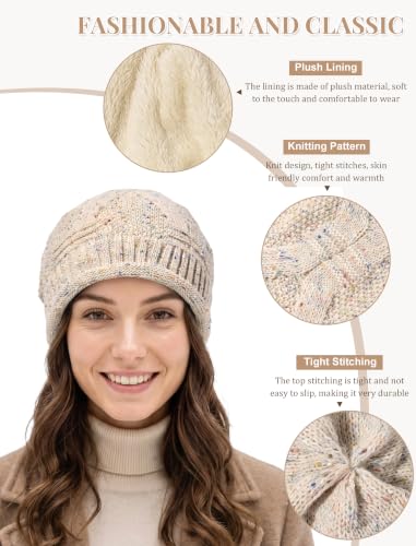Senker Fashion 2 Pack Winter Beanie Hats for Women, Womens Slouchy Beanies - color: Mixed Beige Mixed Black