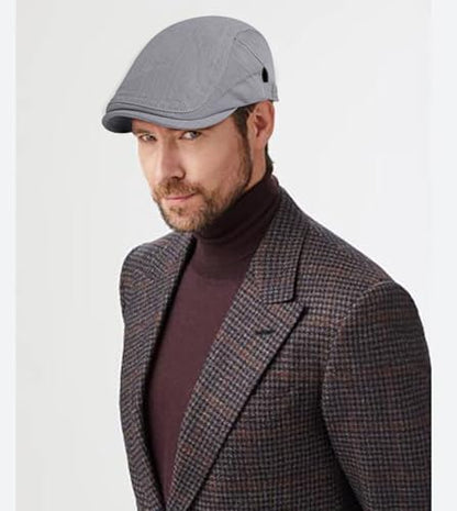 DIYDECAL Cotton Newsboy Flat Caps for Men, Womens Cabbie Driving Beret Hats - color: Grey