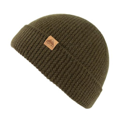 TOP-EX 100% Australian Merino Wool Fisherman Beanie, Short Cuffed Knit - color: Urban Olive, size: Medium-Large