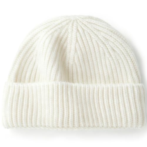 100% Merino Wool Fisherman Beanies for Men Winter Beanie Skull Cap - color: White