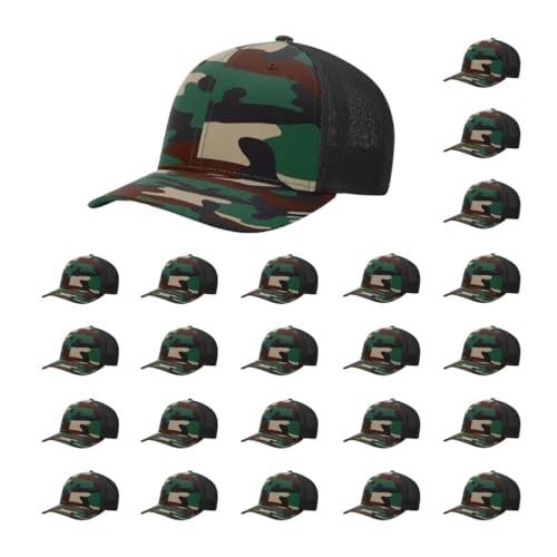 Richardson 110 Trucker R-Flex Baseball Cap| Fitted Mesh Back Hat - color: Green Camo/Black, size: Large-X-Large