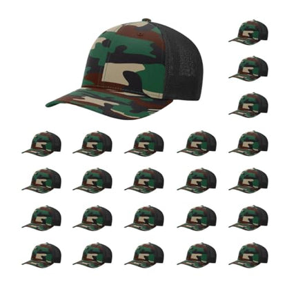 Richardson 110 Trucker R-Flex Baseball Cap| Fitted Mesh Back Hat - color: Green Camo/Black, size: Large-X-Large