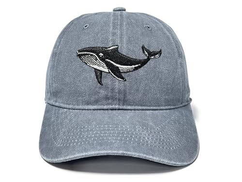Adjustable Embroidery Hat for Men Women, Gift Baseball Cap for Adult - color: Whale (Washed Grey)