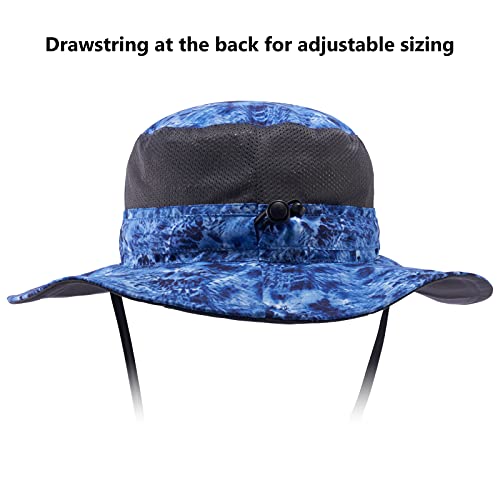 BASSDASH UPF 50+ Sun Fishing Hat Water Resistant with Detachable Neck Flap - color: Blue Camo - Big Head Size