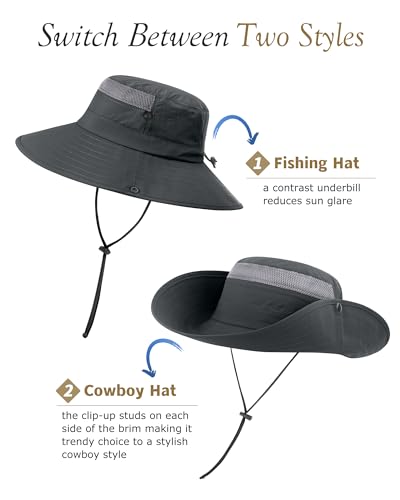 3 Pack Mens Boonie Sun Hat UV Protection Outdoor Bucket Fishing Hat for Hiking Safari & Gardening - color: 3 Pack-dark Grey