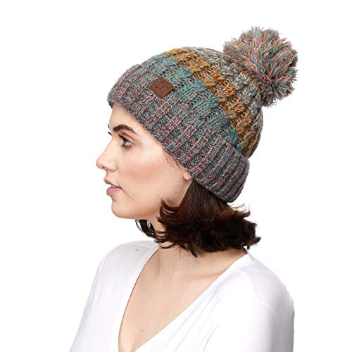C.C Exclusives Women's Winter Seed Stitched Confetti Pom Beanie Hat (HAT-1816)(HAT-2214)(HAT-2085)(HAT-3841) - color: Rose/Mint