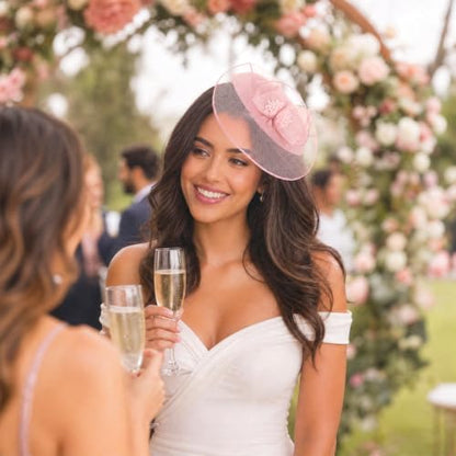 Fascinator Hat for Women Tea Party Pillbox Hats for Cocktail Dresses - color: Dusty Pink